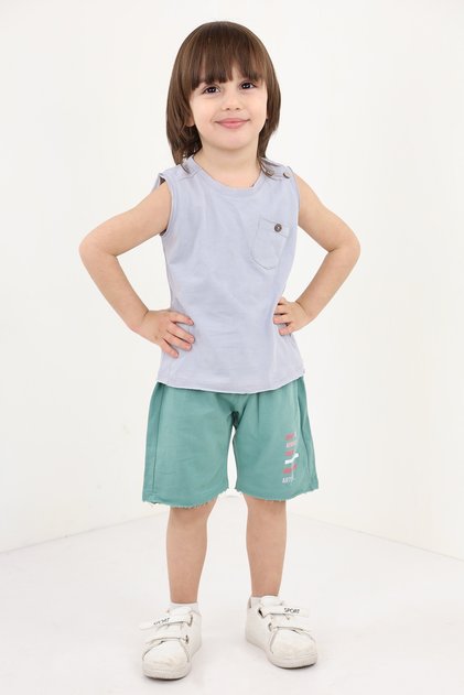 Boys' 2-Piece Set: Printed Crew Neck T-Shirt & Elastic Waist Shorts