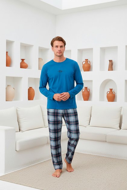 Ekose Desenli Pamuklu Uzun Kollu Erkek Pijama Takımı