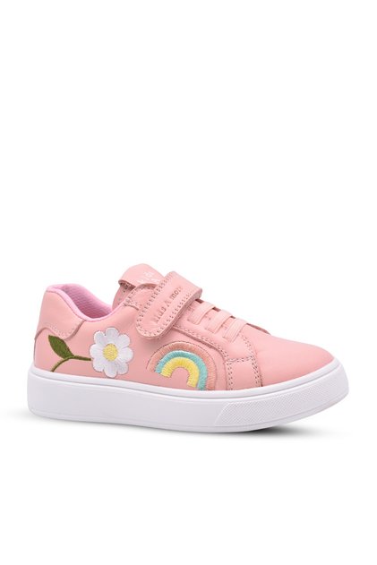 Liora Girls' Genuine Leather Casual Shoes with Embroidery Detail in Powder Color