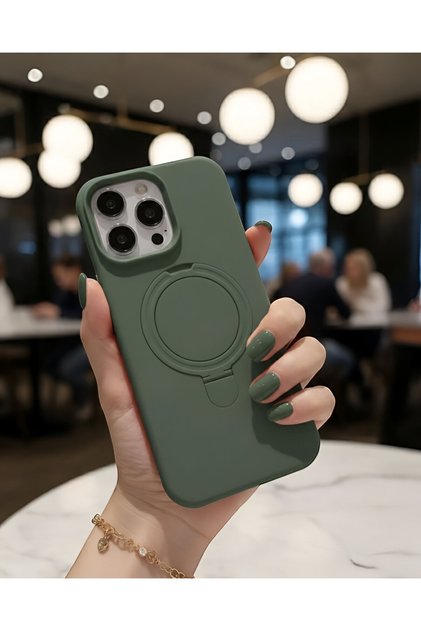 Iphone 13 Pro Max (6.7 inç) Uyumlu Metal Stant Detaylı İçi Kadife Magsafe Destekli Lansman Kılıf
