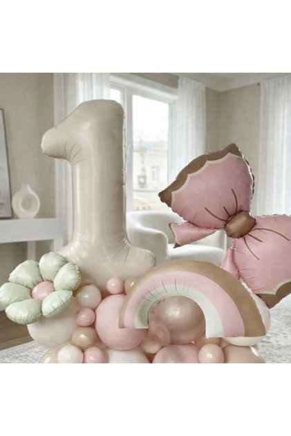 Girl's Birthday Concept Retro Daisy Bow Rainbow Themed Age Balloon Set 20 Pieces