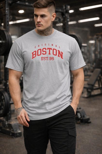 Gray T-Shirt 100% Cotton Boston Red Design