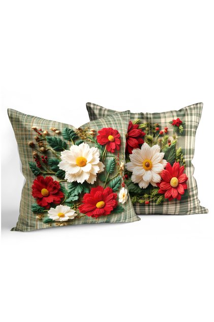 Green Plaid Patterned Digitally Printed Double-Sided Duvet Cover Set of 2