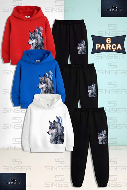 Children's Unisex Kurt Gri Yanda 3-Piece Hooded Tracksuit Set