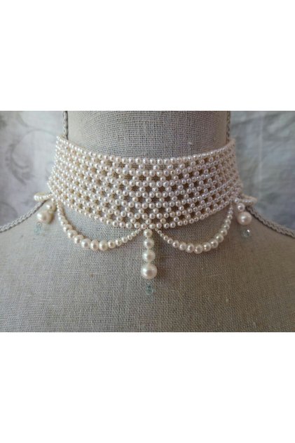El Yapımı Krem İncili Choker Kolye İnci Tasma Kolye