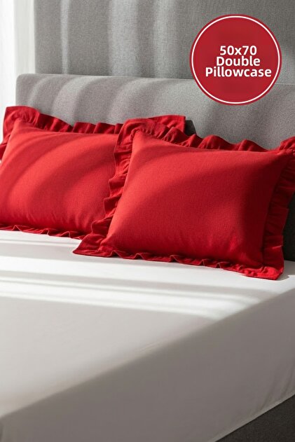 2 Pieces 100% Cotton Ruffle Pillowcase 50X70 cm Modern with Hidden Zipper