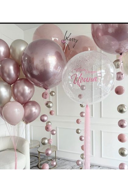 Pink Jumbo and Transparent Balloon Rain Set 43 Pieces