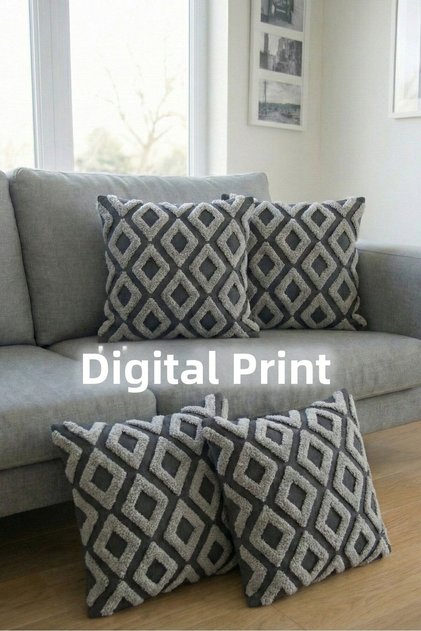 Punch Embroidery Pattern 3D Digital Printed Round Punch Patterned Gray Theme 4-Pack Cushion Covers