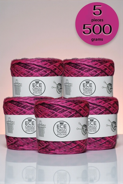 2 Layers of Fuchsia Pink, 1 Layer of Navy Blue Angora Blend Design Knitting Yarn (500 Gr.)