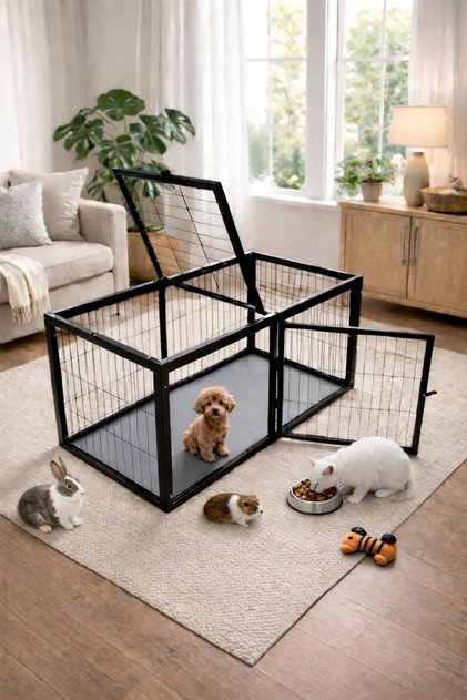 PROFESYONEL METAL HAYVAN ÇİT 120X60X60 ALTI ÜSTÜ KAPALI ÇİFT KAPILI