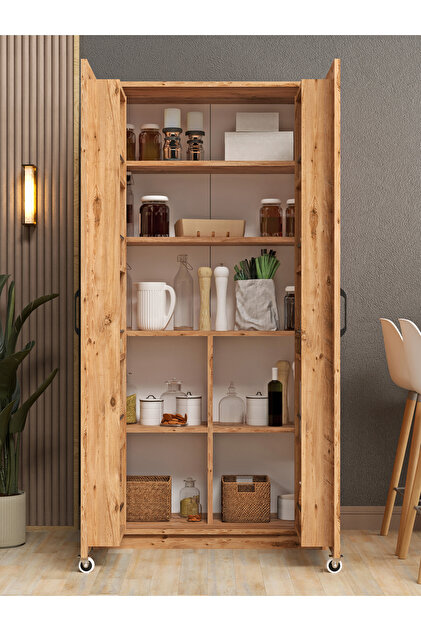 KuzeyLife Novensa Çok Amaçlı Erzak-Kiler Dolabı İki Kapaklı Çam