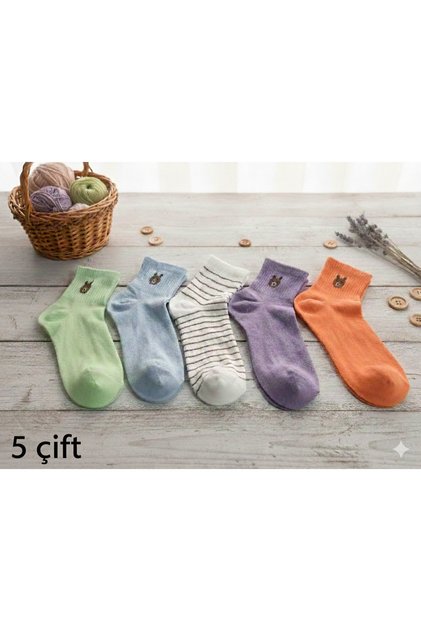 Women's Colorful Teddy Bear Patterned Cotton College Socks Set - for Cute Feet