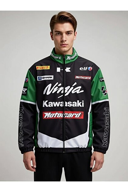 Lushen Ninja Kawasaki Unisex Paraşüt Kumaş Oversize Baskılı Siyah