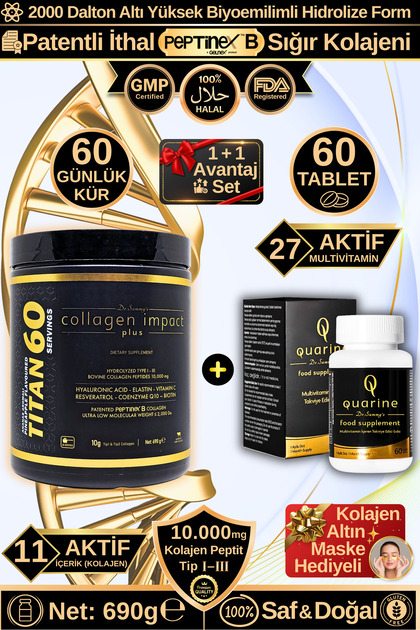 Quarine Hair Vitamin + Titan 60 Collagen Advantage Set (2 Months Hydrolyzed Powder Collagen + Tablet Cure)