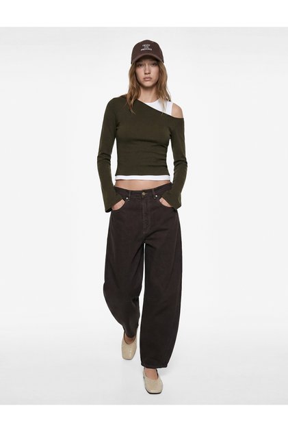 Asymmetric Neckline Long Spanish Sleeve One Shoulder T-Shirt