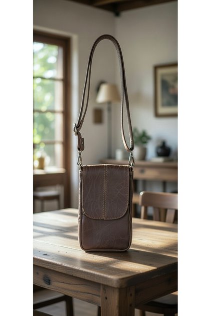 Genuine Leather, Unisex, 3 Pockets, Shoulder and Crossbody Cell Phone Bag