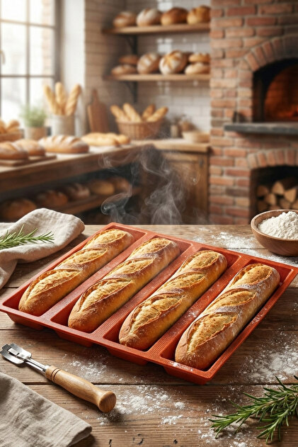 Delikli 4 Oluklu Silikon Ekmek Baton Sandviç Kalıbı