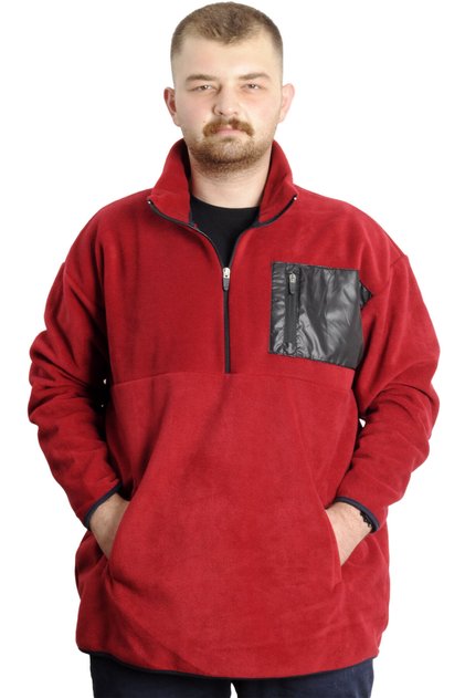 Mode XL Large Size Men's Sweat Half Zipper Garnished Fleece 23552 Claret Red
