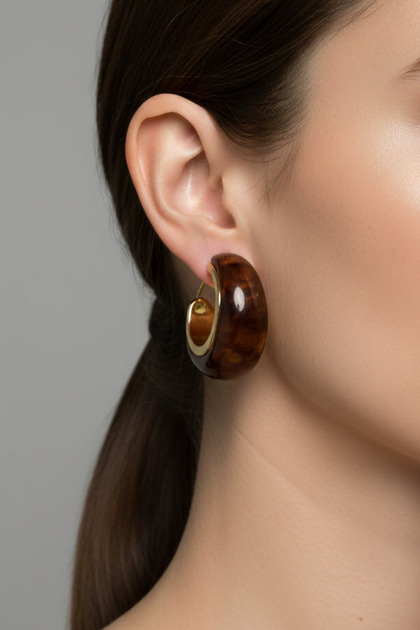 Gold Color Brown Resin Earrings (2.8 cm)