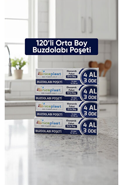 Niceplast Kilitsiz Buzdolabı Poşeti Orta Boy 120'li - 24X38CM 4