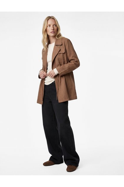 Modal Fabric Long Sleeve Flap Pocket Detailed Lacing Detailed Oversized Jacket