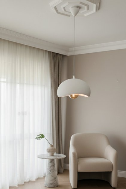 Dekoratif Modern Beyaz Beton Görünümlü Minimal Rustik Tasarım Tekli Sarkıt Avize (lamba hediyedir)