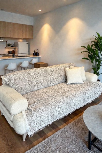 Washable Non-Shrink Tasseled Sofa Cover Brown 180x220 Cm