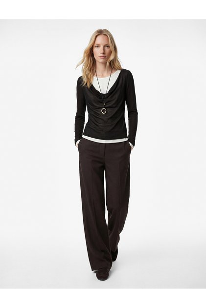 Regular Fit Long Sleeve Degaje Collar Color Contrast T-Shirt