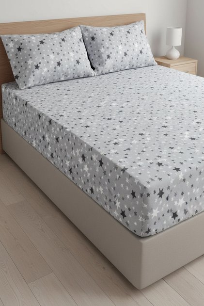 Pamuklu Kumaş Yıldız Desen Lastikli Çarşaf Takımı