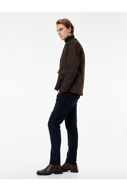 Cotton Regular Waist Pocketed Corded Fabric Velvet Trousers