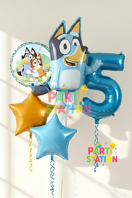Bluey Themed 5-Year-Old Foil Balloon Set – Birthday Party Decoration with Number Balloons