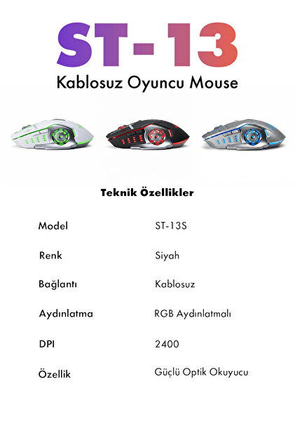Steep Solid ST-13S Kablolusuz - Wiriless Şarjlı RGB Gaming Oyuncu