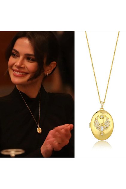 Stainless Steel Zirkon Taşlı Çelik Alya Kolye - Gold