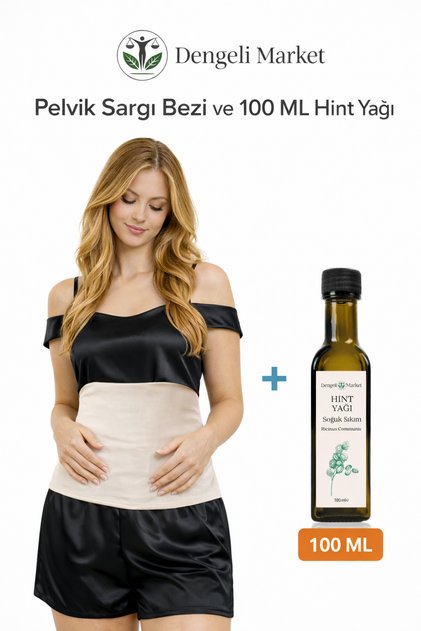 Hint Yağı Seti: Alt Batın (Pelvik) Bölgesi Hint Yağı Sargı Bezi + 100 ml Hint Yağı (HEXANSIZ)