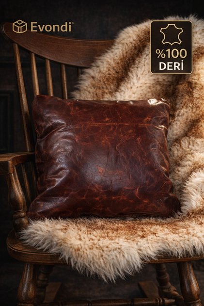 40×40 %100 Dana Derisi Eskitme Görünümlü Kırlent Kılıfı (1 Adet)