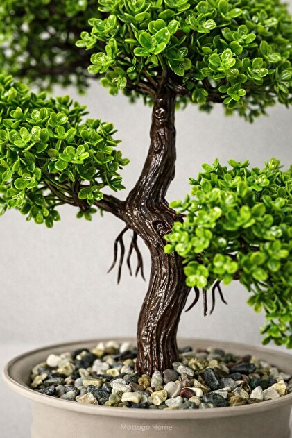 Mottogo 1 Adet Yapay Yeşil Bonsai Ağacı - Saksılı Yapay Bitki