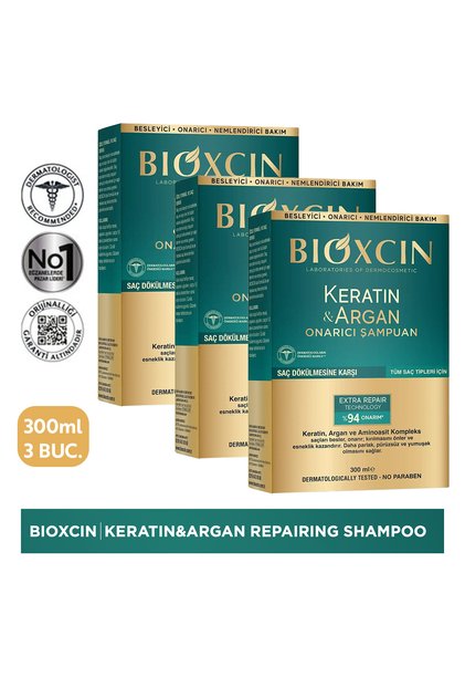 Keratin Argan Sampon Reparator 3x300 ML pentru Par Deteriorat si Uscat