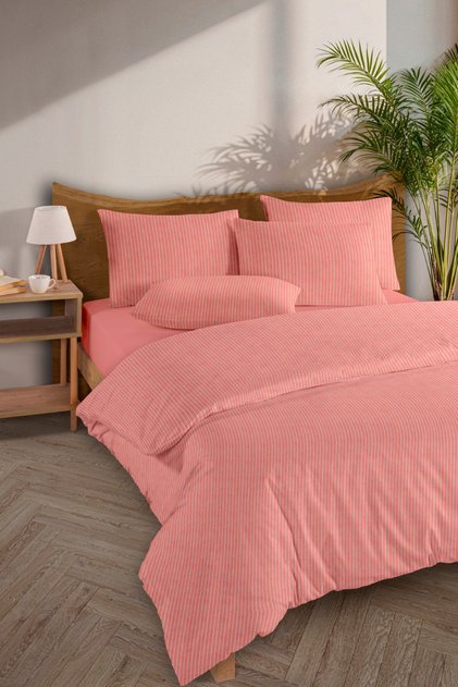 Line 100% Cotton Ranforce Akay Red Yarn Dyed Duvet Cover Set Single Size - 160X220 cm