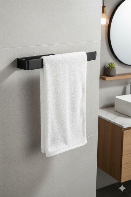 Yapışkanlı Lüks Tasarım Lamalı Solo Havluluk Paslanmaz Siyah Havlu Tutucu Banyo Lavabo Mutfak Askısı