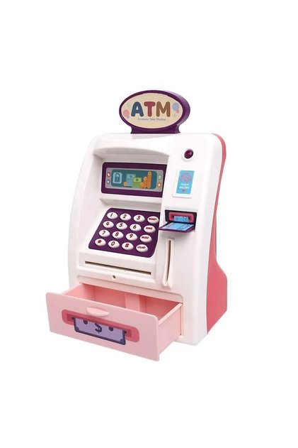 Bancomat interactiv cu funcții și sunete reale, retragere și depunere, 25 cm, roz/albastru - Albastru