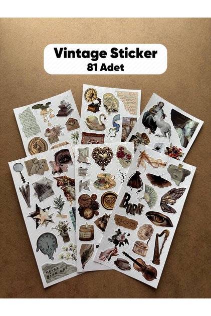6'lı Vintage Temalı Sticker Seti 81 Adet Planner Ajanda Laptop Tablet Telefon Bullet Journal Etiket