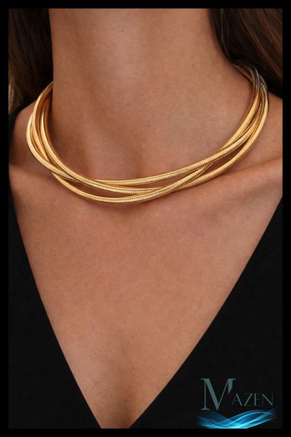 Gold Color Multi-Layered Modern Collar Necklace - Everyday Elegance & Special Moments