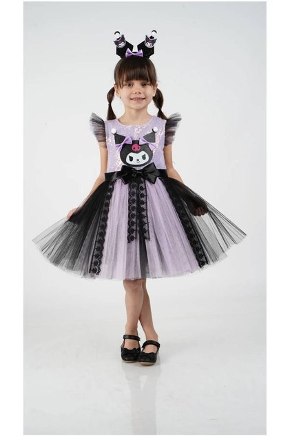 Kuromi Crown Accessory Sequin Printed Party Birthday Girl Dress 3/10 Years