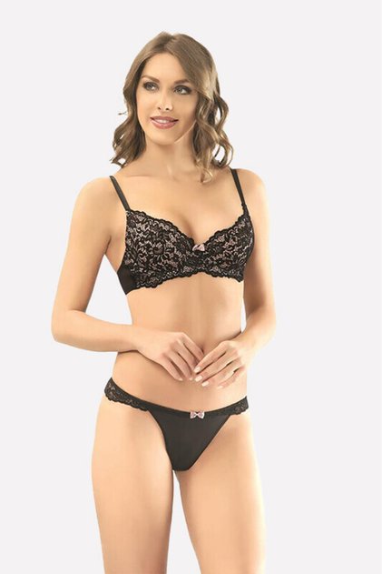 Set de chiloți sutien din bumbac pentru femei negru-roz 4422