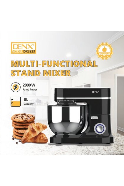 DENX 2000W Stand Mixer 8L Stainless Steel Bowl, Electric 6 Speed Dough Kneader & Mixer, DX3223