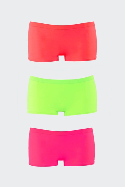 Neon Pink Yellow Orange Seamless 3-Piece Mesh Shorts Panties