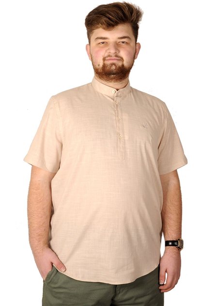 Mode XL Large Size Men's Short Sleeve Judge Collar 20387 Beige