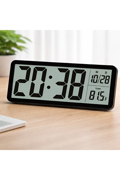 Modern LCD Dijital Duvar Saati | 20x8 cm, USB Pilli, Tarih ve Sıcaklık