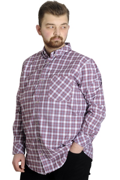 Mode XL Large Size Men's Plaid Long Sleeve Pocket Shirt 23300 Plum