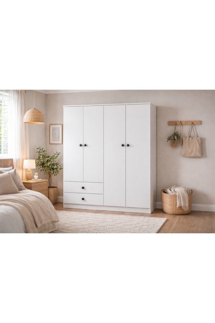 4 Kapaklı 2 Çekmeceli Dolap Beyaz (Y:170cm,D:45cm,G:120cm)